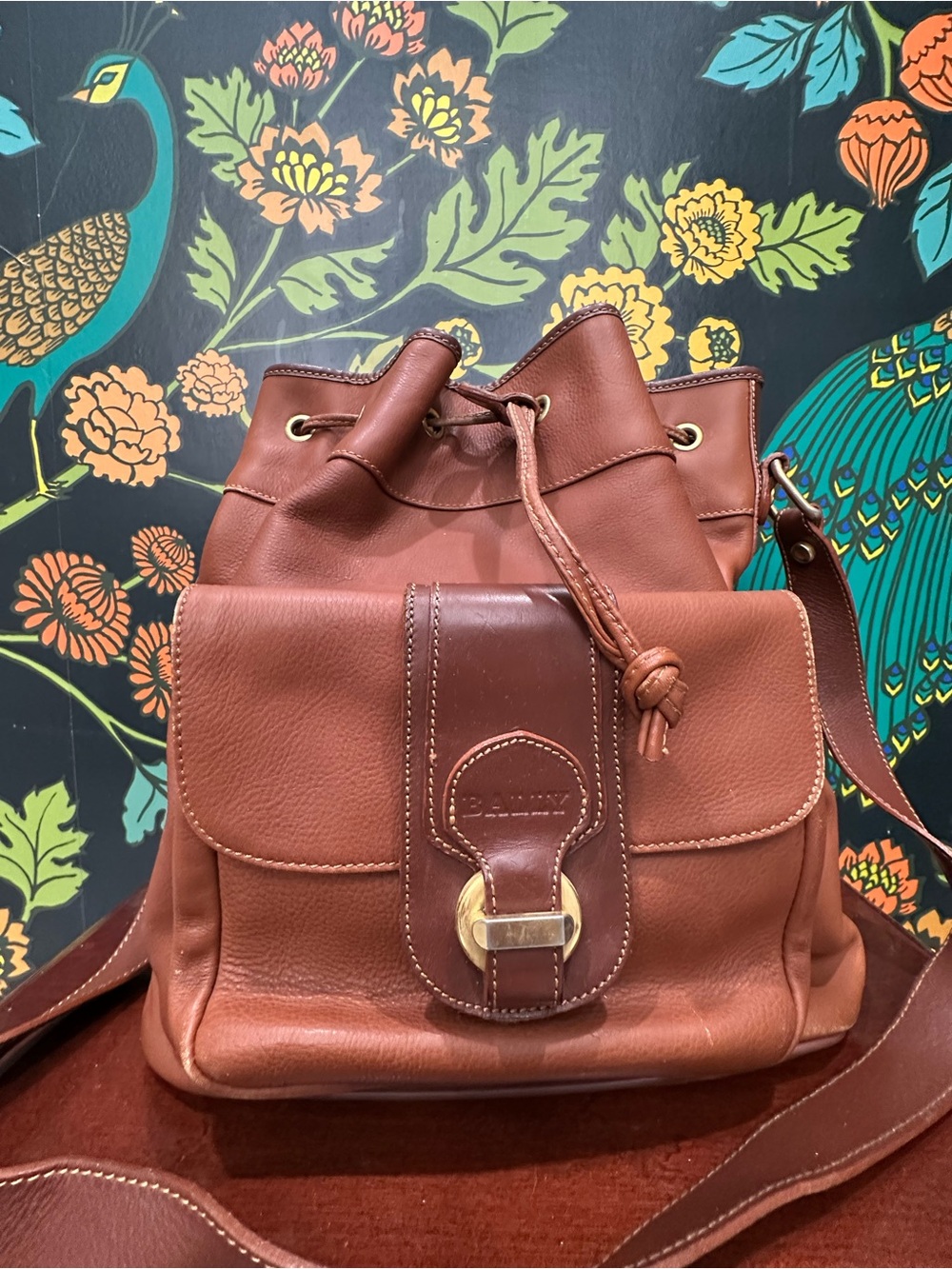 Vintage Bally Brown Leather Drawstring Backpack Made in Italy - Picture 4 of 13